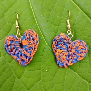 Handcrafted Blue and Orange Heart Earrings